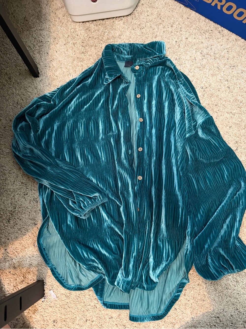 Daytrip teal velvet button up